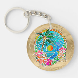 Llavero Paisaje de verano de las palmeras acuáticas y oceá