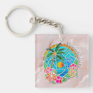 Llavero Paisaje de verano de las palmeras acuáticas y oceá