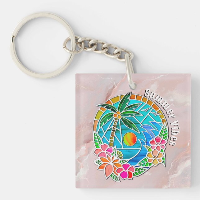 Llavero Paisaje de verano de las palmeras acuáticas y oceá (Frente)