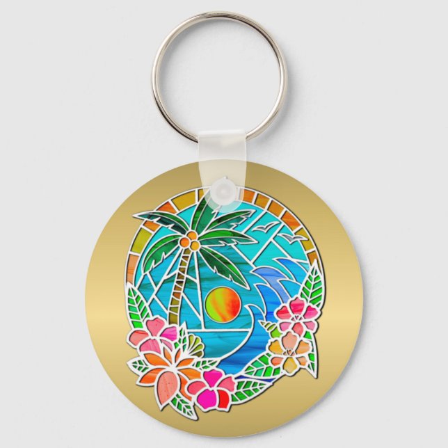 Llavero Paisaje de verano de las palmeras acuáticas y oceá (Anverso)