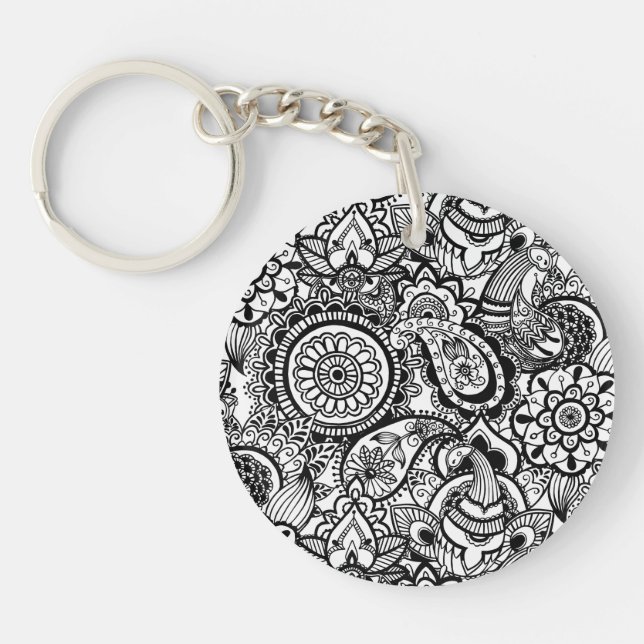 Llavero Paisaje floral blanco y negro (Frente)