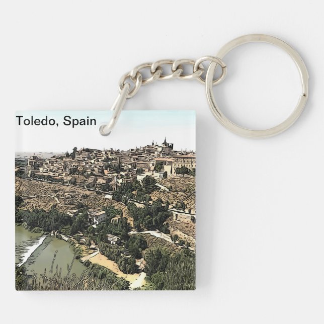 Llavero Paisaje ilustrado de Toledo, España (Atrás)