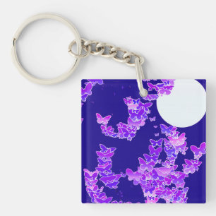 Llavero Paisaje lunar con mariposas - lila, azul oscuro