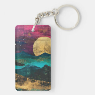 Llavero Paisaje Lunar de Fantasía Abstracta de Acrílico a 