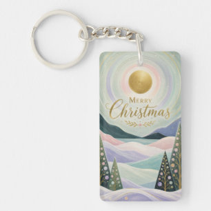 Llavero Paisaje montañoso pastel dorado de Navidad
