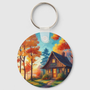 Llavero Paisaje natural con una cabaña en el bosque-68780