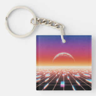 Llavero Paisaje retro-futurista de ondas sintéticas