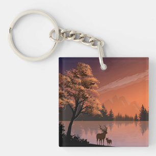 Llavero Paisaje Sunrise con Lago y Deers-51207