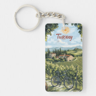 Llavero Paisaje toscano con viñedos y una bicicleta