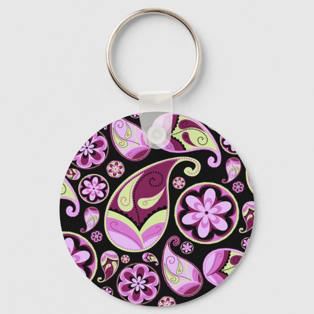 Llavero Paisley morada y amarilla (Anverso)
