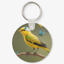 Pájaro Amarillo Vibrante Posado Entre Mariposas