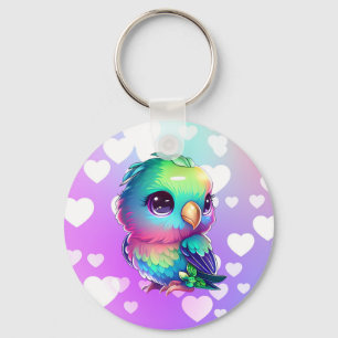 Llavero Pájaro arcoiris y corazones