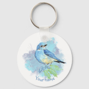 Llavero Pájaro azul acuarela arte de jardín azul bonito