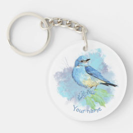 Llavero Pájaro Azul Acuarela Arte de jardín azul bonito