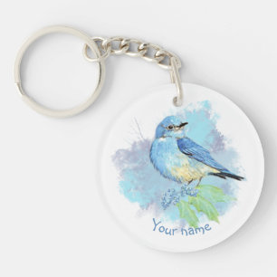 Llavero Pájaro Azul Acuarela Arte de jardín azul bonito