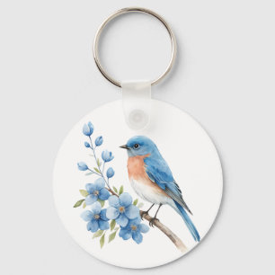 Llavero Pájaro azul con flores azules