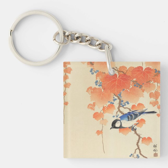 Llavero Pájaro azul en un árbol de Paulownia (Frente)