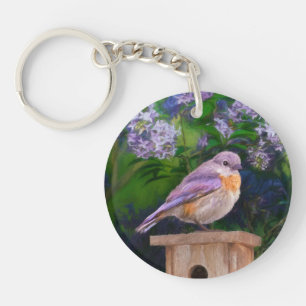 Llavero Pájaro azul oriental en nieve - Fotografía origina