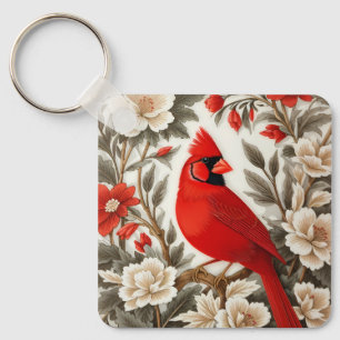 Llavero Pájaro Cardinal del Norte Floral Hermoso