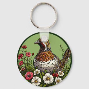 Llavero Pájaro Colorido con Marco Floral