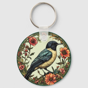 Llavero Pájaro Colorido en un Diseño Floral