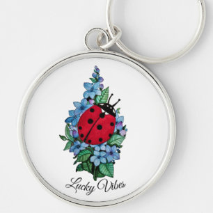Llavero Pájaro De Ladybird Acuarela Con Flores Salvajes Az