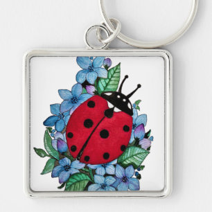 Llavero Pájaro De Ladybird Acuarela Con Flores Salvajes Az