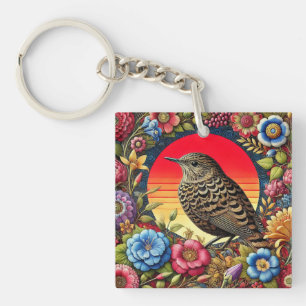 Llavero Pájaro entre flores coloridas