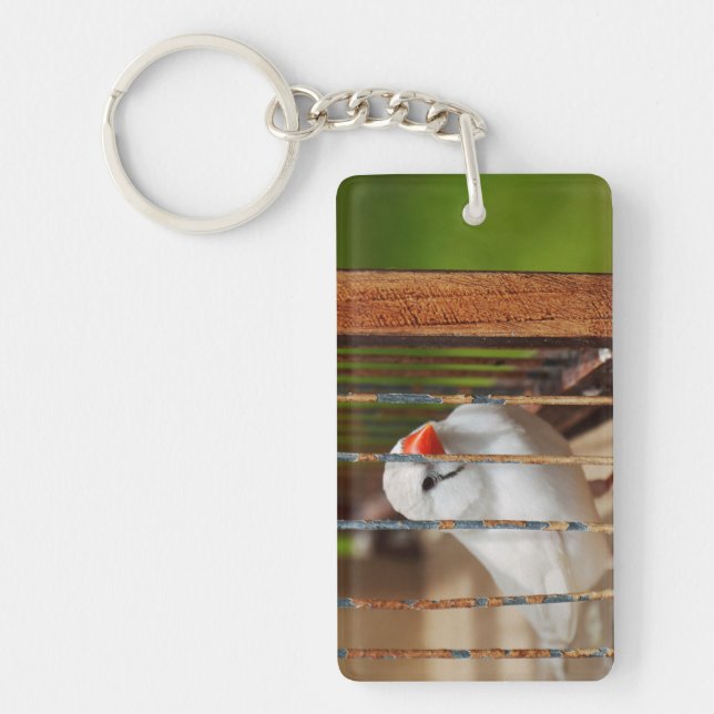 Llavero Pájaro finco de cebra blanca en jaula (Frente)