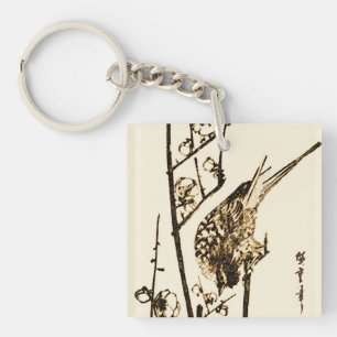 Llavero Pájaro japonés en una rama - Marrón y beige