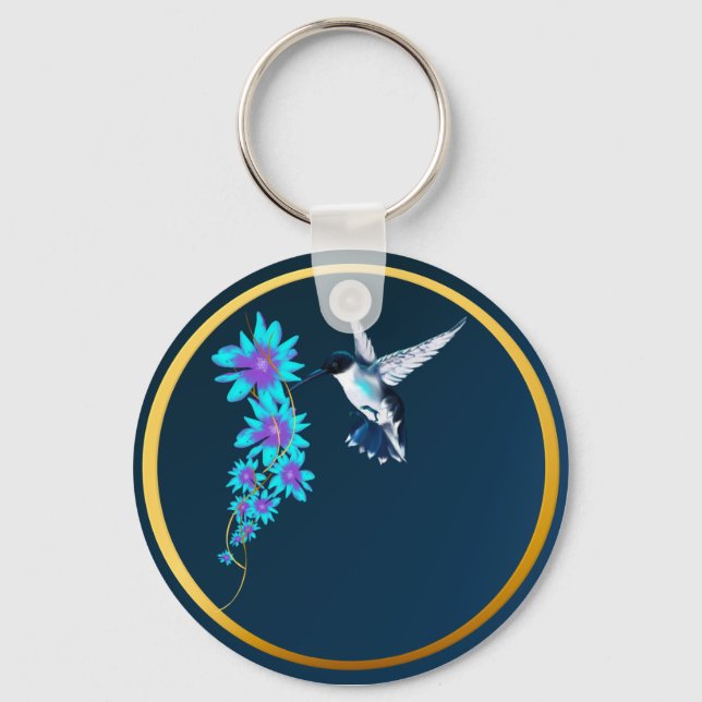 Llavero Pájaro Que Huelga En La Cadena Keychain Azul (Anverso)