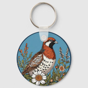 Llavero Pájaro Vibrante Rodeado de Flores Silvestres Color