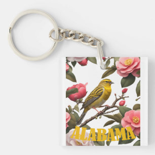 Llavero Pájaro Yellowhammer de Alabama y Camelia Recortada