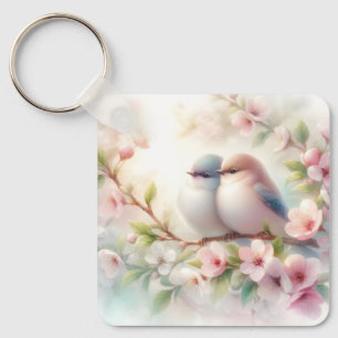 Llavero Pájaros de Amor de Primavera Flor de Cerezo Floral