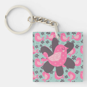 Llavero Pájaros y flores de polka