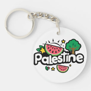 Llavero Palabra palestina escueta rodeada por un árbol de 