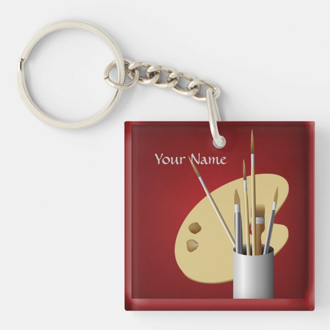 Llavero Paleta de artistas y brochas Canvas Red Keychain (Frente)