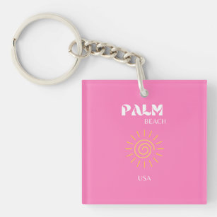 Llavero Palm Beach, arte de viajes, preppy, rosa