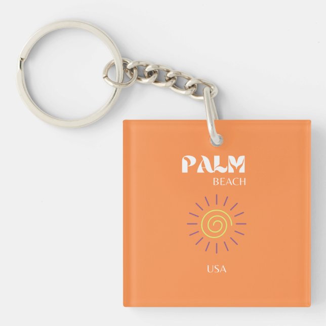 Llavero Palm Beach, Travel Art, Preppy, Naranja (Frente)