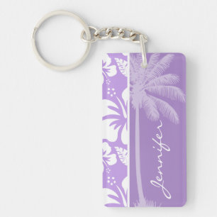 Llavero Palm de verano; Hibiscus tropical de lavanda brill