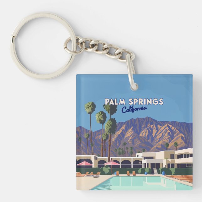 Llavero Palm Springs California Pool Hotel Trees Retro (Frente)