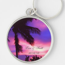 Palm Tree N Purple Sunset Personalizable Key Chain