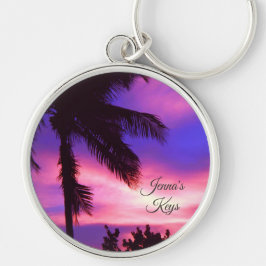 Llavero Palm Tree N Purple Sunset Personalizable Key Chain
