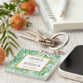 Llavero Palm Tree Tropical Wedding Favor de plaza acrílica
