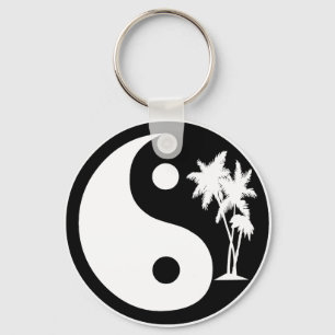 Llavero Palm Tree Yin Yang Keychain negro y blanco