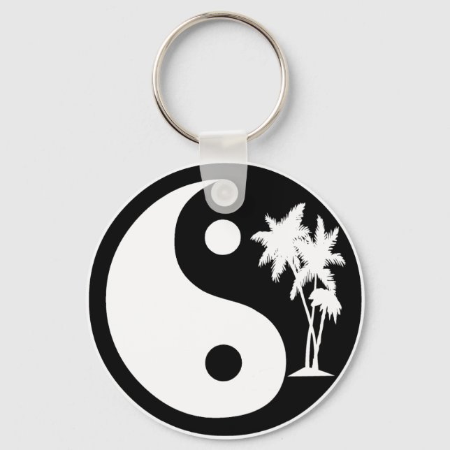 Llavero Palm Tree Yin Yang Keychain negro y blanco (Anverso)