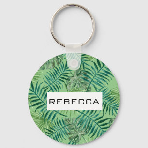 Llavero Palm tropical moderna deja cadena de teclas monogr