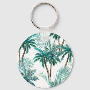 Llavero Palm tropical: Patrón de jungla acuarela.