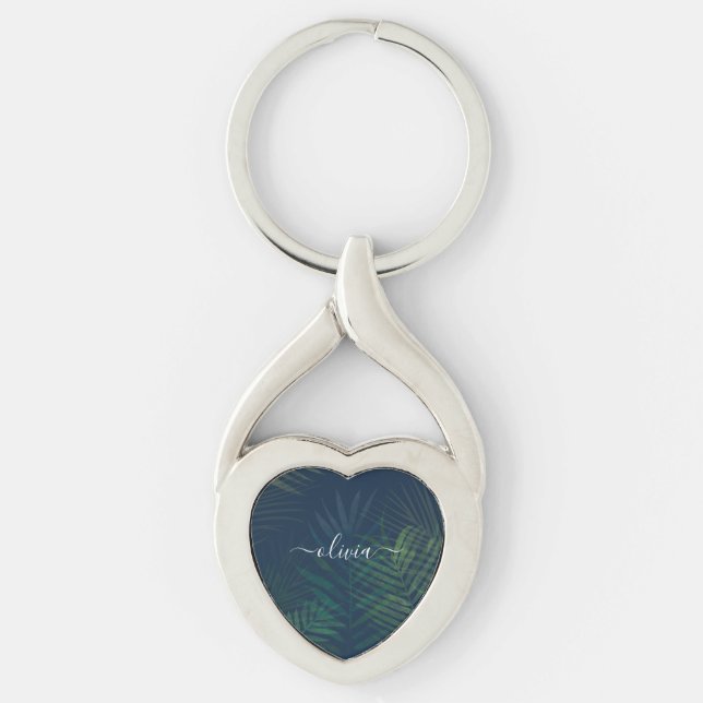 Llavero Palm verde tropical oscuro hoja clave - Naturaleza (Anverso)