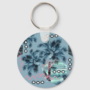 Llavero Palma monograma personalizado azul negro hawaiano